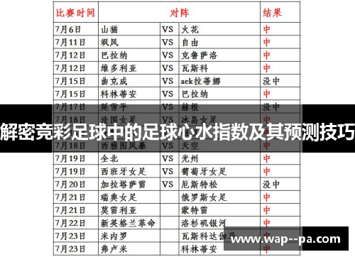 解密竞彩足球中的足球心水指数及其预测技巧